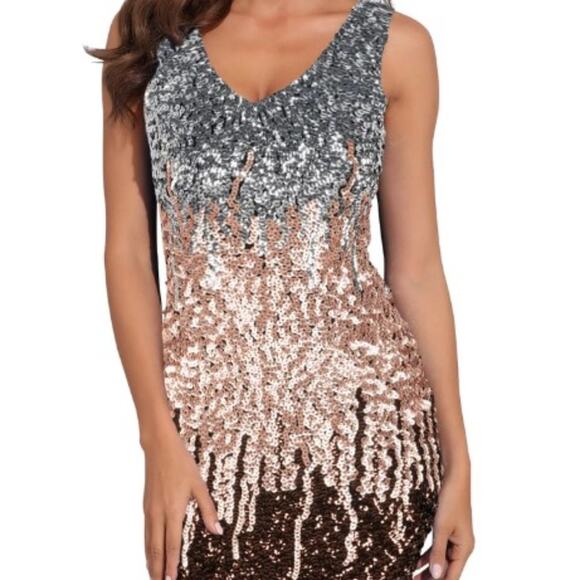 PrettyGuide Sleeveless Women's Vintage Sequin BodyCon Dress Sequins Ombre Medium - Picture 1 of 6